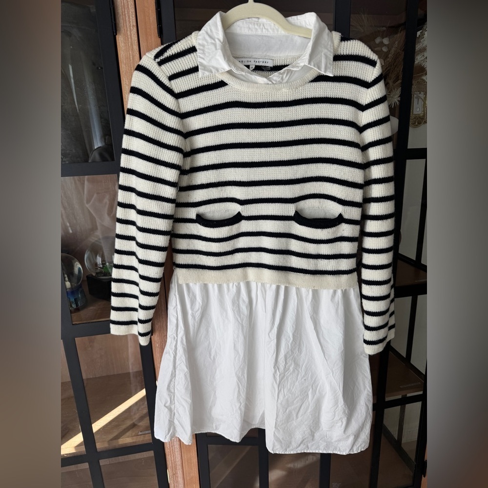 English Factory twofer sweater dress overlay layered collar striped mini knit